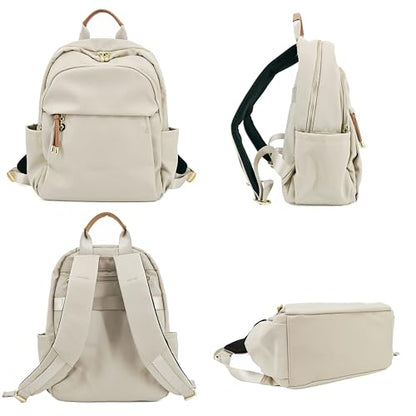 M-ioi-M Medium Backpack Purse for Women, Fashion Nylon Daypack with Gold Hardware, Lightweight Water-Resistant Rucksack for College, Work, Travel, Everyday Use, Fits 13–14" Laptop (Oatmeal, Medium) - color: Oatmeal,medium