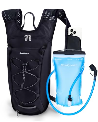 Blue Quartz Hydration Backpack with 2L Water Bladder, Hiking Water Pack with Insulated Compartment for Women Men, Lightweight Cycling Daypack with Phone Pocket, Hydration Pack for Running,Biking - color: Black