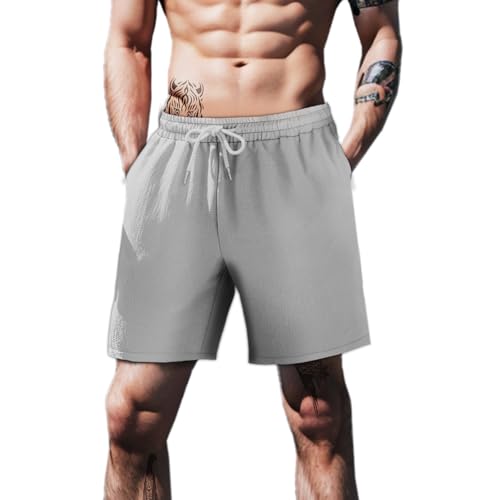 domirica Athletic Shorts for Men Stretch Waist Elastic Casual Loose Fit Breathable Workout Pants Summer Quick Dry Gym Shorts - color: Basic Grey, size: Medium