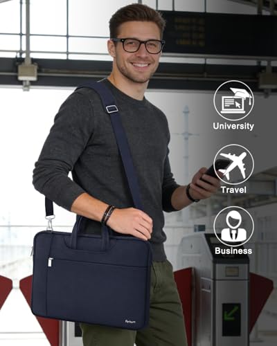 Ferkurn Laptop Case Bag Women Men Computer Sleeve with Shoulder Compatible with HP/Inspiron/Thinkpad/Vivobook/MSI/Surface, 17.3 inch, Blue - color: Navy Blue, size: 17.3 inch
