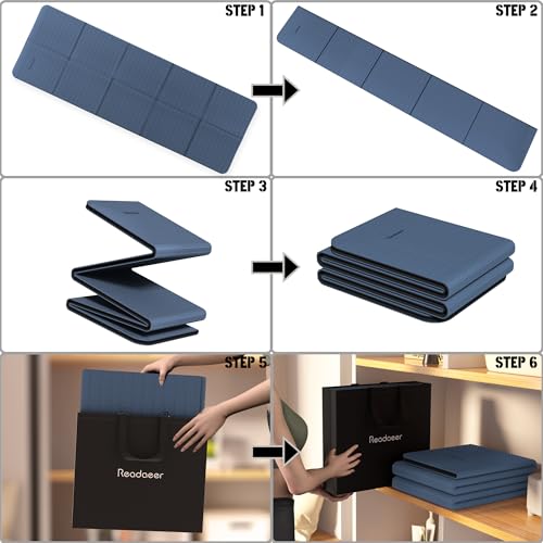 Readaeer Foldable Yoga Mat for Travel Folding Yoga Mat 6mm Thick with Carrying Bag, Non-Slip TPE Exercise Pilates Mat for 72" L x 24" W x 0.24 Inch - color: Blue