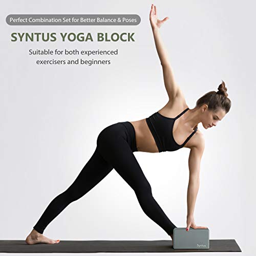Syntus Yoga Block and Yoga Strap Set, Soft Non-Slip Yoga Blocks 9×6×4 inches, 8FT Metal D-Ring Strap for Yoga, General Fitness, Pilates, Stretching and Toning - color: Grey
