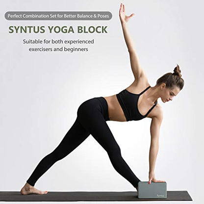 Syntus Yoga Block and Yoga Strap Set, Soft Non-Slip Yoga Blocks 9×6×4 inches, 8FT Metal D-Ring Strap for Yoga, General Fitness, Pilates, Stretching and Toning - color: Grey