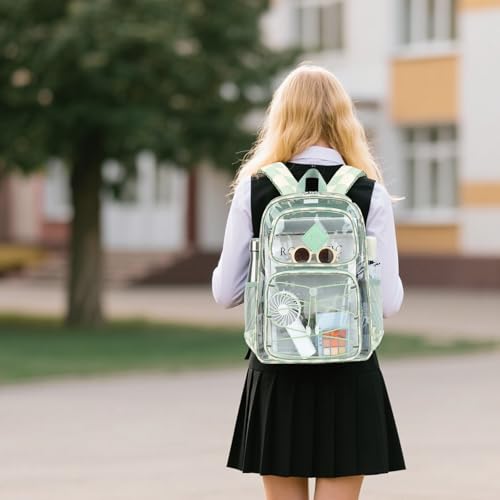 Clear Backpacks for Girls Women, Heavy Duty PVC Transparent Back Pack See Through Boys Kids Clear Bookbags for School Checkered Green - color: Checkered Green