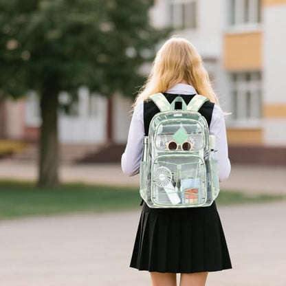 Clear Backpacks for Girls Women, Heavy Duty PVC Transparent Back Pack See Through Boys Kids Clear Bookbags for School Checkered Green - color: Checkered Green