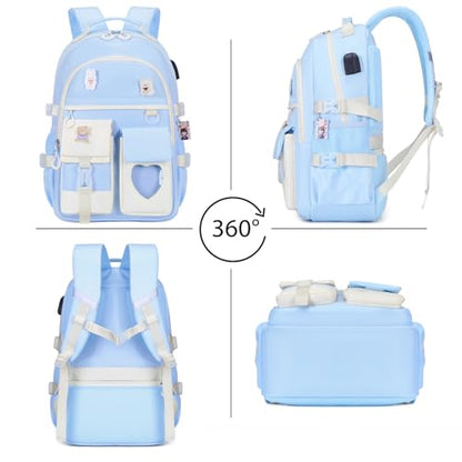 ACESAK Backpack for Girls - Bookbag Backpacks Schoolbag for Girls Kids Teen Women Casual Travel Daypacks - School Bag Elementary Middle School College Cute Backpack with Lunch Box (Blue White) - color: Blue White