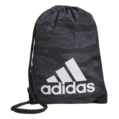 adidas Ready Sackpack – Drawstring Backpack Lightweight Small Gym Bag - color: Essential Camo Black/White/1.0