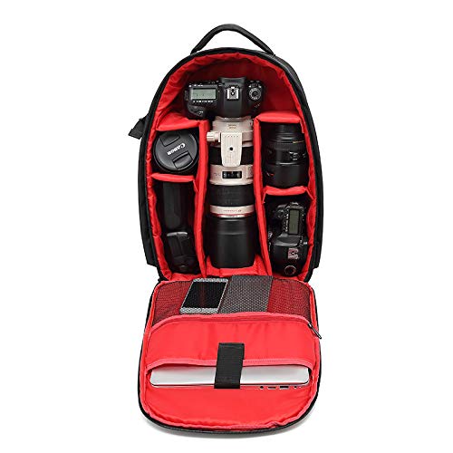 Camera SLR Bag Waterproof Large Capacity Shoulder Outdoor Photography Travel Backpack Camera Bag Case (Red) - color: Red