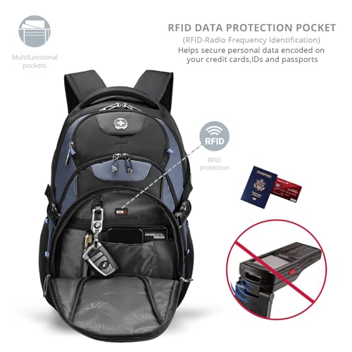 Swissdigital Design Laptop Backpack, Travel Backpack with USB Charging Port Fits 15.6 inches Computer, 31L College School Bookbag for Men,Haze Blue/Black | SD803-16 - color: Haze Blue/Black