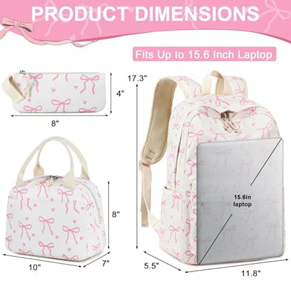LEDAOU Backpack for Girls School Bag Kids Bookbag Teen Backpack Set Daypack with Lunch Bag and Pencil Case | Kids - color: A-bow Tie Beige