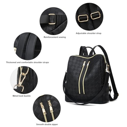 Makes Backpack Purse for Women PU Leather Travel Satchel Handbag Convertible Design Bag with Purse 2 Piece - color: Black Square