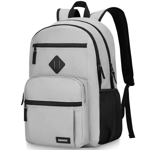 BIKROD Backpack for Men and Women, Lightweight Casual School Backpack for Teens Boys and Girls, Daily-use Travel Laptop Backpack Fits 15.6 Inch Notebook, High School Bookbag - color: Grey, size: 15.6 Inches | 18 inches (height) x 12 inches (width) x 8 inc