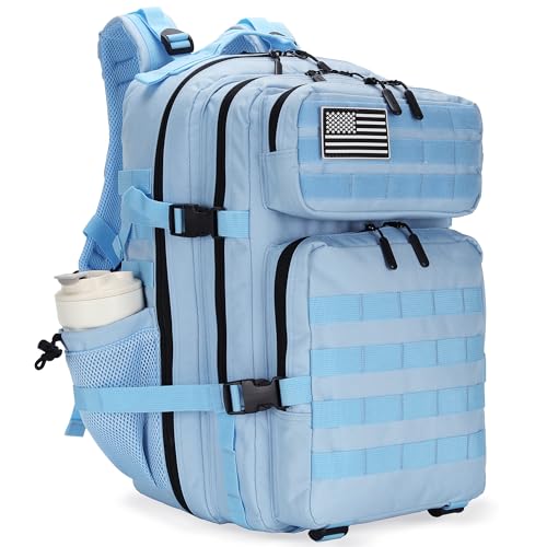 Military 45L Tactical Assault Backpack 3 day assault pack with Molle Waterproof backpack Rucksack for Tactical Backpacks - color: Skyblue