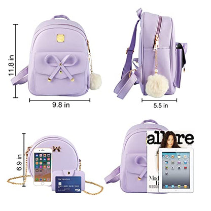 ZGWJ Mini Backpack Purse for Women - 3-Piece Set, Small PU Leather Bowknot Fashion Backpacks, Cute Casual Travel Daypacks - color: Purple-3pcs