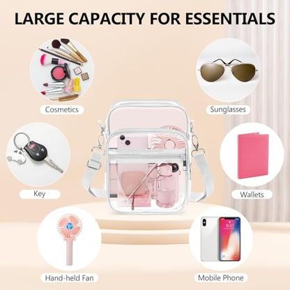 Blvornl Clear Crossbody Bag with Adjustable Shoulder Strap, Stadium Approved PVC Purse Bag, Messenger Bag - color: White, size: Small