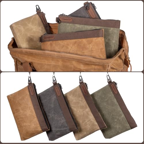 Waxed Canvas Tool Pouches 4 Pack – 11-Inch Heavy-Duty Zipper Tool Bags Set, Waterproof Utility Storage Pouches for Tools, Cables, Gear & Supplies – Rugged Tool Organizer Bags | Heavy Duty Zipper, Waterproof, Utility Organizer, Rugged Storage
