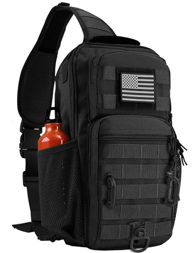 Rover Sling Pack Tactical Shoulder Sling Bag Backpack with Bottle Holder Crossbody Chest Bag, Black with Grey Patch - color: Black With Grey Patch