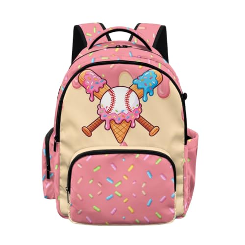 Suobstales Baseball Ice Cream Drip Print School Backpack for Kids, 17 Inch Bookbag for Girls Boys Age 6-8, Lightweight School Bag Knapsack for Preschool, Primary, Kindergarten School Supplies - color: Baseball Ice Cream Drip 3
