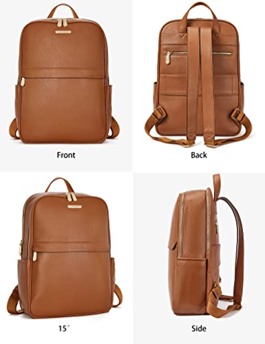 BOSTANTEN Genuine Leather 15.6 inch Laptop Backpack Purse for Women College Casual Backpack Travel Bag - color: 1-brown
