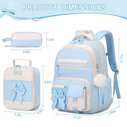 DIGOBAY Backpack for Girls, 3PCS Girls Backpack for School with Lunch Bag Pencil Case, Cute Kids Teens Bookbag for Kindergarten Elementary Preschool Middle School (Blue) - color: Blue