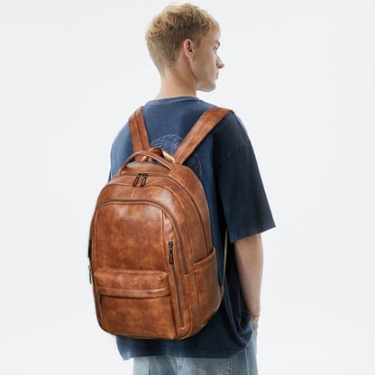 LATMAP Backpack Purse for Women Men Faux Leather Backpack, Travel Work Laptop Back Pack Teacher Bookbag fits 15.6" Laptop, Brown - color: Style2-brown