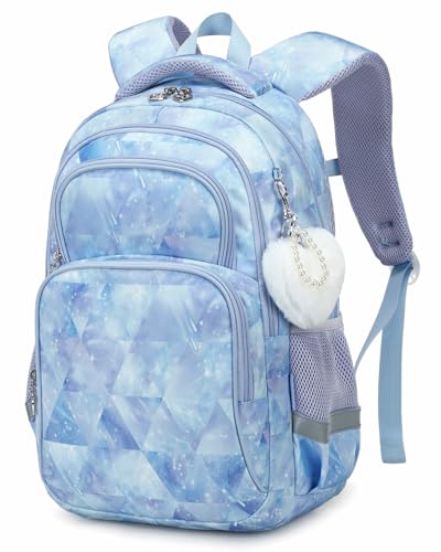Cusangel School Backpcak for kids Girls Boys,16 Inch BookBag for 7-12Ages Day travel, Water Resistant, 7 Pockets, stitch Adjustable Chest Strap, Reflective Strip, Large (Blue-17in) - color: Blue-17in