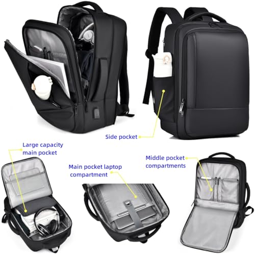 17/15.6" Business laptop backpack, PU Travel backpack,carry on backpack, Expandable laptop backpack Women Men,college backpack (02#updated, Grey) - color: 02#grey, style: 02#updated