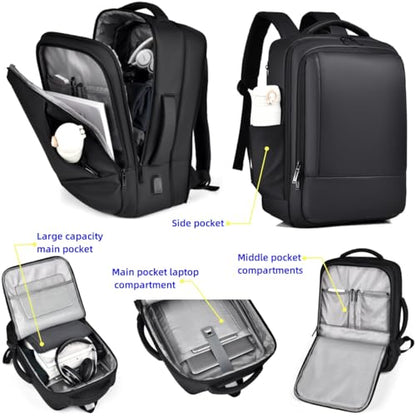 17/15.6" Business laptop backpack, PU Travel backpack,carry on backpack, Expandable laptop backpack Women Men,college backpack (02#updated, Grey) - color: 02#grey, style: 02#updated