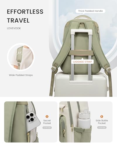 LOVEVOOK School Backpack for Teen Girls, Cute Student Backpack Purse Kid Bookbag for 14-16 Teenage, Back to School Backpacks Fit 15.6 Inch Laptop, Large College Travel Bag, Beige-Pink