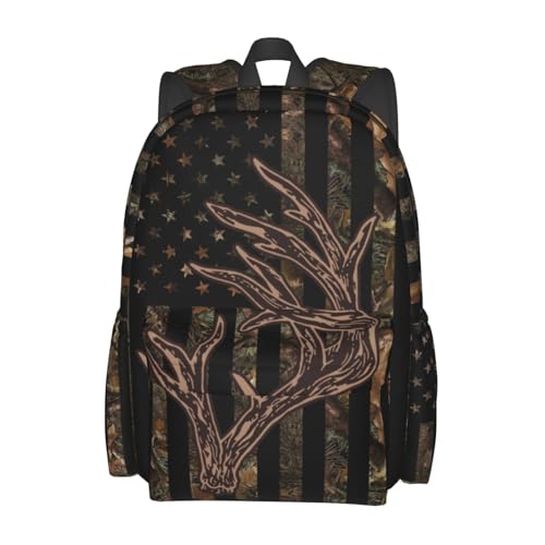 Camo Hunting Backpack USA Flag Deer School Bag Lightweight Bookbag Casual Daypack for Girls Boys Kids Women Men Travel Laptop 16 Inch - color: Hunting