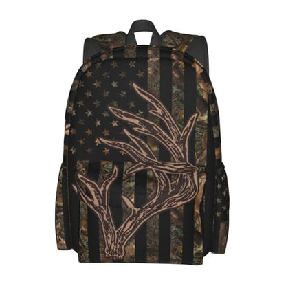 Camo Hunting Backpack USA Flag Deer School Bag Lightweight Bookbag Casual Daypack for Girls Boys Kids Women Men Travel Laptop 16 Inch - color: Hunting