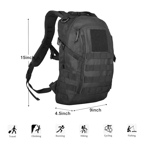 Small Tactical Backpack 12L Molle Bag Rucksack Army Daypack Military Daypack for Outdoor,Hiking (Black) - color: Black