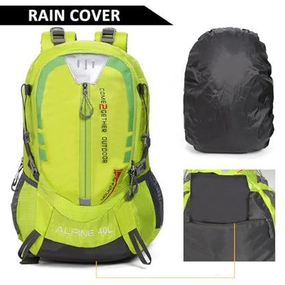 Hiking Backpack Camping 40L Outdoor Daypack Lightweight Travel Backpack with Rain Cover for Women Men (Green) - color: Green