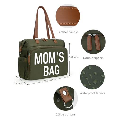 Mom‘s Diaper Bag 4 in 1 Diaper Baby Tote, Hospital Bag for Labor & Delivery, Large Waterproof Baby Travel Weekender with 3 Insulated Pockets,Olive Green - color: Olive Green M