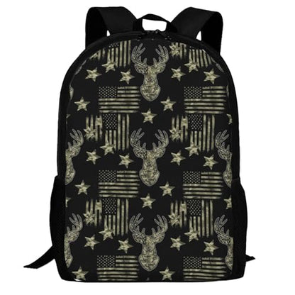 Ergonomic Padded Backpack Camouflage Hunting Deer Camo American Flag, Anti Theft Spacious Travel Daypack Sturdy Polyester Bag for Commute Gym Outdoor Leisure Use - color: Design (215)