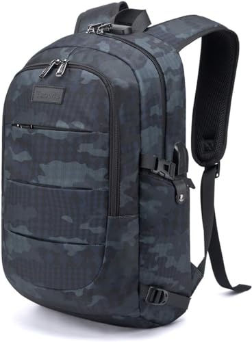 Tzowla Travel Laptop Backpack Water Resistant Anti-Theft Bag with Giant Tumbler Holder Pocket and Lock 17.3 Inch Computer Business Backpacks for Women Men Work College Gift,Casual Daypack(BlueCamo) - color: A-bluecamo, size: Standard 17.3inch