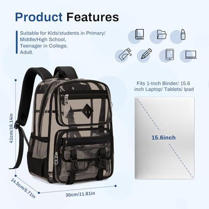 Sisipoet Clear Backpack for School, PVC Clear Bookbag Heavy Duty Transparent Backpack for Stadium Events See Through Bag - color: 1pc-semi Black
