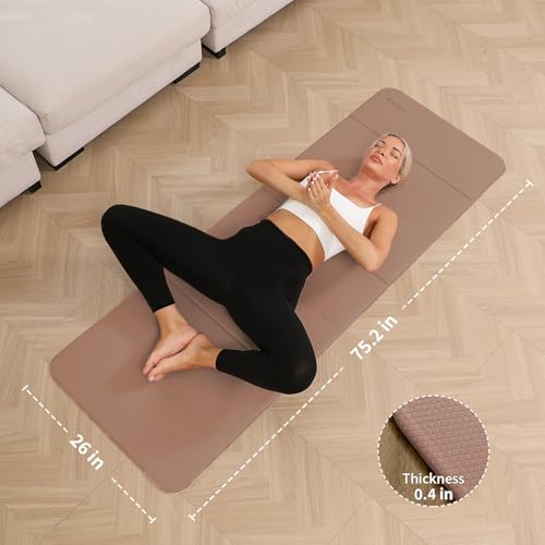 PAIDU Foldable Yoga Mat - 10mm Extra Thick, 75"26" Non-Slip Exercise Fitness Mat | SGS Eco-Certified, Portable for Yoga/Pilates/Studio/Home Workout - color: Brown