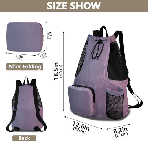 Drawstring Backpack Sports Bag With Water Bottle Pocket Cinch Back Sack Waterproof Blue Pink Gradient