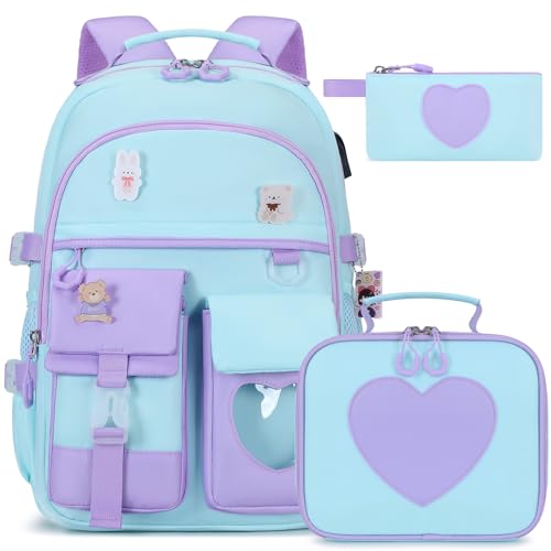 ACESAK Backpack for Girls - Bookbag Backpacks Schoolbag for Girls Kids Teen Women Casual Travel Daypacks - School Bag Elementary Middle School College Cute Backpack with Lunch Box (Blue Purple) - color: Blue Purple
