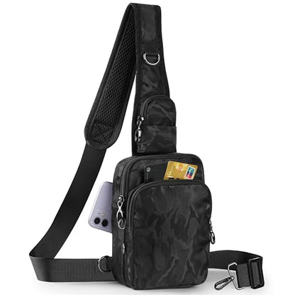 Anti-Theft Crossbody Sling Bag, RFID Blocking, Zipper Lock, Small - color: Camouflage Black