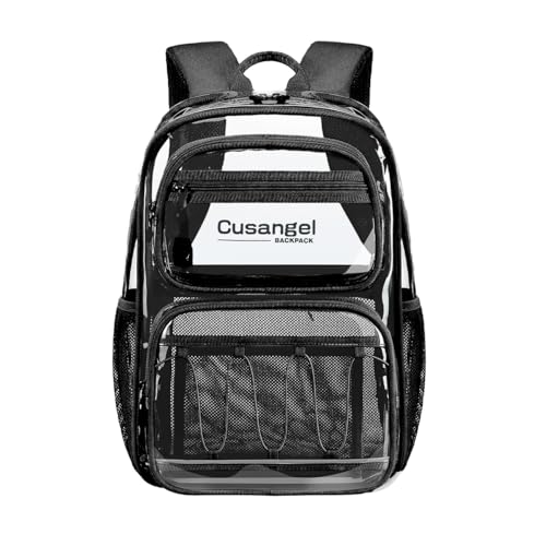 Cusangel Large Clear backpack for girls,16in TPU Plastic Bookbag,Stadium,school, and other security check locations (Black) - color: Black-c-16in