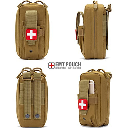 Tactical MOLLE Medical Pouch, Rip-Away EMT First Aid Pouch IFAK Trauma Kit Everyday Carry Survival Bag Include Cross Patch - color: Khaki