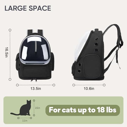 Breathable Cat Backpack Carrier, Large Space Cat Bubble Backpack for Kitty & Small Dog up to 18lbs, Foldable Cat Carrier Backpack, Transparent Airline Approved Carrier for Travel (Black) - color: Black