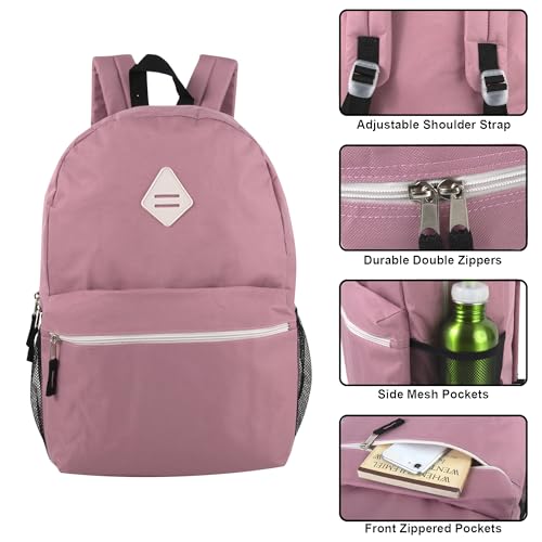 Large School Backpacks with Mesh Side Pockets – Classic 19 Inch Solid Color Backpacks for Kids, Men, Women, Travel (Pink & Blush) - color: Pink & Blush