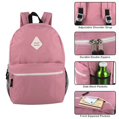 Large School Backpacks with Mesh Side Pockets – Classic 19 Inch Solid Color Backpacks for Kids, Men, Women, Travel (Pink & Blush) - color: Pink & Blush