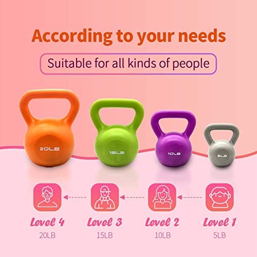 Vinyl Coated Kettlebell with Comfortable Flat Bottom Non-Slip Grip, Strength Training Kettlebells for Women & Men, Kettle Ball for Full Body Workout & Exercise Fitness