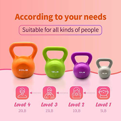 Vinyl Coated Kettlebell with Comfortable Flat Bottom Non-Slip Grip, Strength Training Kettlebells for Women & Men, Kettle Ball for Full Body Workout & Exercise Fitness