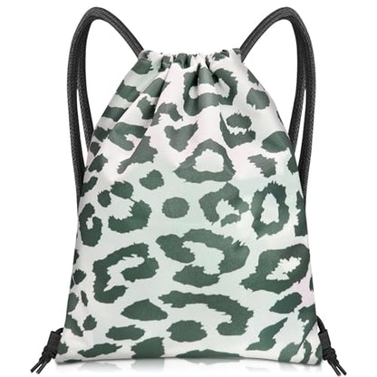 Drawstring Backpack Draw String Bag Sports Gym Bags Waterproof Cute Aesthetic Sackpack for Unisex Women Sports Beach Travel(13"×17")-Leopard - color: Z17-white Leopard