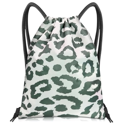 Drawstring Backpack Draw String Bag Sports Gym Bags Waterproof Cute Aesthetic Sackpack for Unisex Women Sports Beach Travel(13"×17")-Leopard - color: Z17-white Leopard